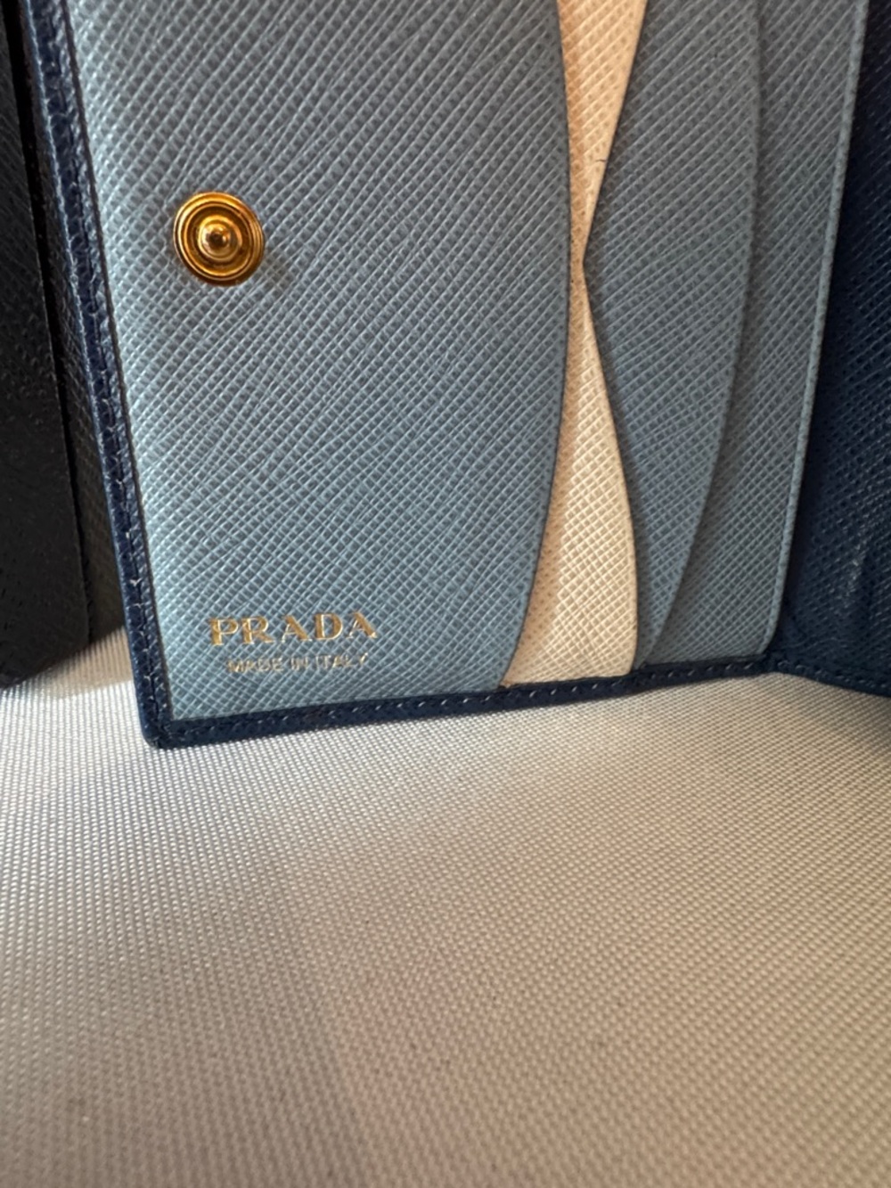 Prada Navy Saffiano Multicolor Leather Bifold Wallet with Gold Logo - Picture 8 of 14